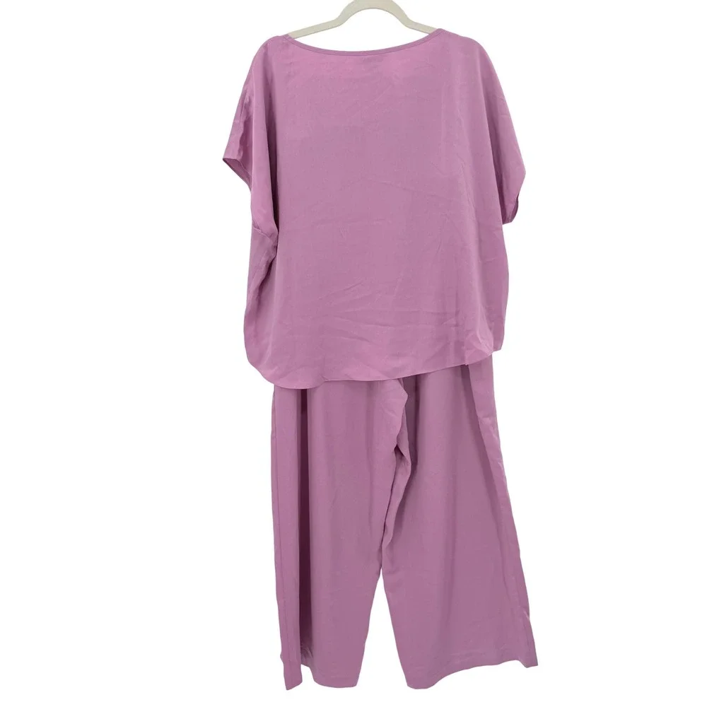 State of Day Intimates Mauve Pink Pajama Set XXL Short Sleeve Top Wide Leg Pants
